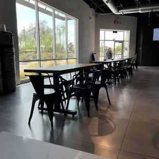 tables and chairs in a large room