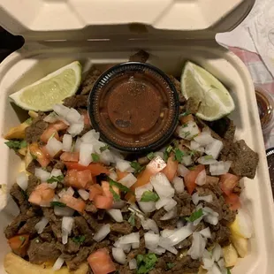 Carne asada fries with salsa