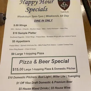 New Winter Happy Hour Menu