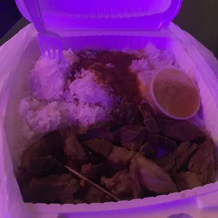 Beef suya white rice no peppers or onions