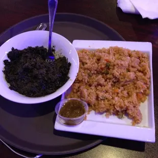 Cassava Leaves Sauce with Joloff Rice nice and spicy the way I like it!!
