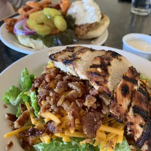 Grilled chicken BLT salad and the Fried Chicken sandwich with Sweet Potato fries!  So good!