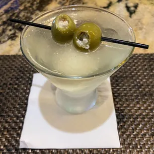 Extra dirty martini with blue cheese stuffed olives