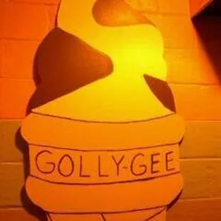an ice cream cone with the word golly gee written on it