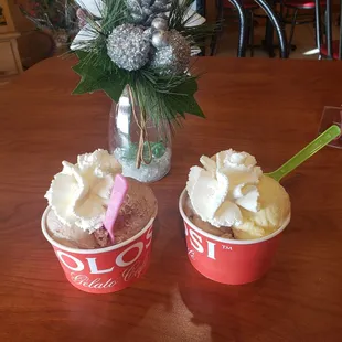 Left, amaretto and whiskey right side, eggnog and whiskey