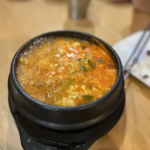 a bowl of soup on a table