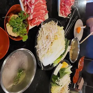 Lunch beef Shabu. You don't get to pick your veggies. Half the plate were bean sprouts.