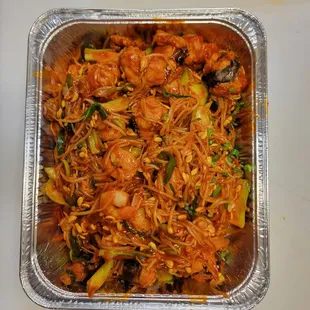 a pan of food on a table
