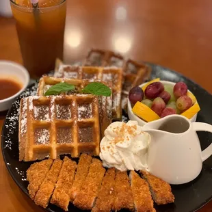Waffles and tonkatsu