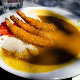 curry with fried shrimp