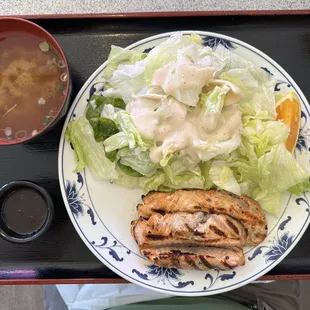 Salmon Teriyaki lunch, no rice, extra salad