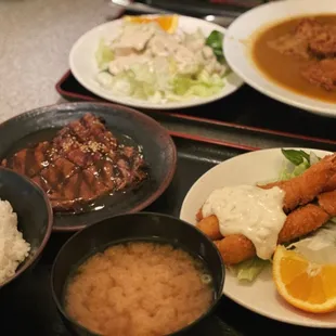 Beef Teriyaki &amp; Deep Fried Calamari, Curry Sauce w/ Pork Cutlet @lesminaddio