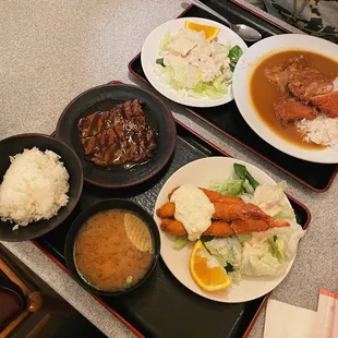 Beef Teriyaki &amp; Deep Fried Calamari, Curry Sauce w/ Pork Cutlet @lesminaddio