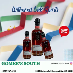 Gomer's South in Kansas City, MO, carries Withered Oak Spirits, offering a range of premium whiskeys and bourbons for discerning customers.