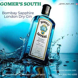 Bombay Sapphire London Dry Gin is available at our shop, Gomer's South. This iconic gin is known for its smooth, balanced flavor, featuring