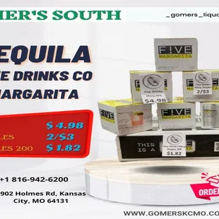 Head to Gomer's South and explore our selection of Tequila Five Drinks Co. Margaritas. Available in ready-to-drink bottles, they're perfect