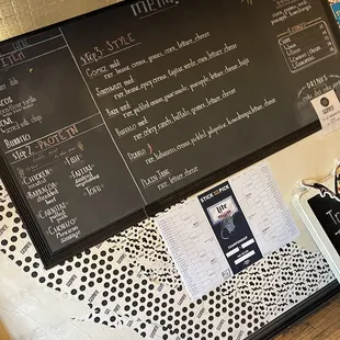 a menu on a blackboard
