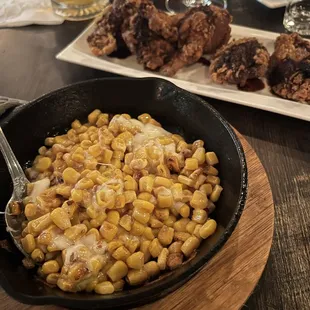 corn cheese and soy garlic wings