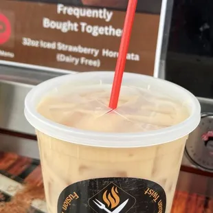 Cinnamon Horchata~ This traditional drink is very sweet and dairy free, this time I got a large to share with my 7 year old!