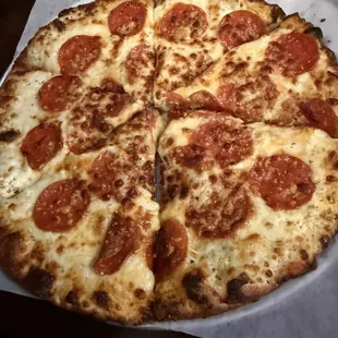 White pizza with pepperoni