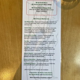 Menu Happy Hour