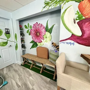 Back seating bench space and restroom.