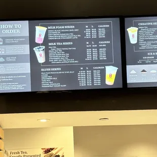 menus on a large screen in a restaurant