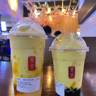Thai Mango Smoothie (L) (left) and Fat Chocobo's Flying Smoothie (right)