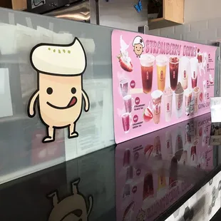 a picture of a menu on a counter