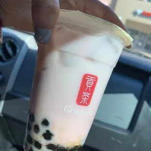 Strawberry milk with boba