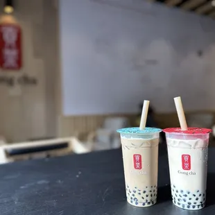 Brown Sugar Cloud Milk Tea (left)