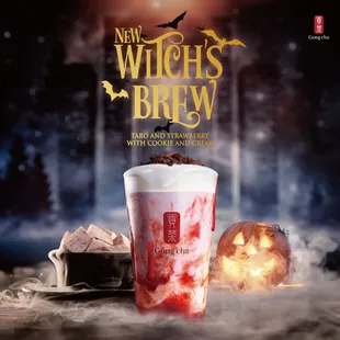 a drink with a spooky head