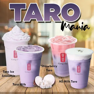 a variety of taro drinks