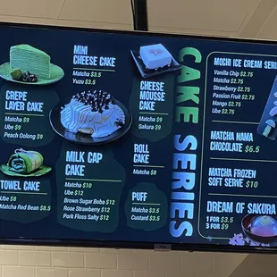 the menu for the restaurant