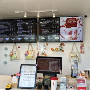 Counter view from waiting bench with menus
