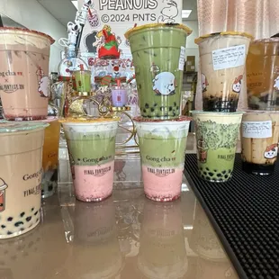 Strawberry matcha with our signature milk foam!