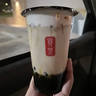 Brown Sugar Milk Tea with milk foam and pearls