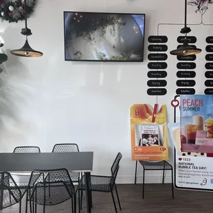 Display of drinks/ love the aesthetic of this seating area