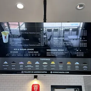 a menu on the wall