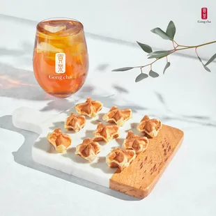 a glass of tea and some food