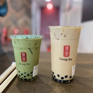 Matcha Green Tea with Boba &amp; Pearl Milk Tea