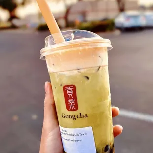 Matcha Creme Brulee Milk tea w/ boba