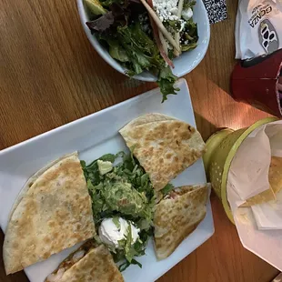 Shrimp quesadilla with salad