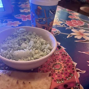 Kids cheese quesadilla with cilantro rice