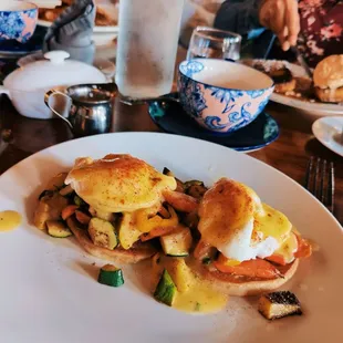 Poached eggs - swapped the bacon for vegetables