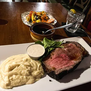 Holiday prime rib w/ au jus, creamed horseradish, and mashed potatoes.