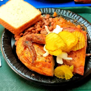 Half Chicken with Beans and Sweat Potatoes