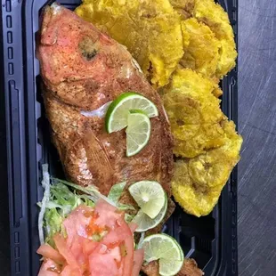 Red snapper and tostones