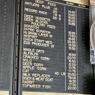 Feed menu prices...