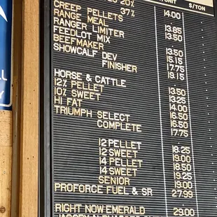 Feed menu prices...